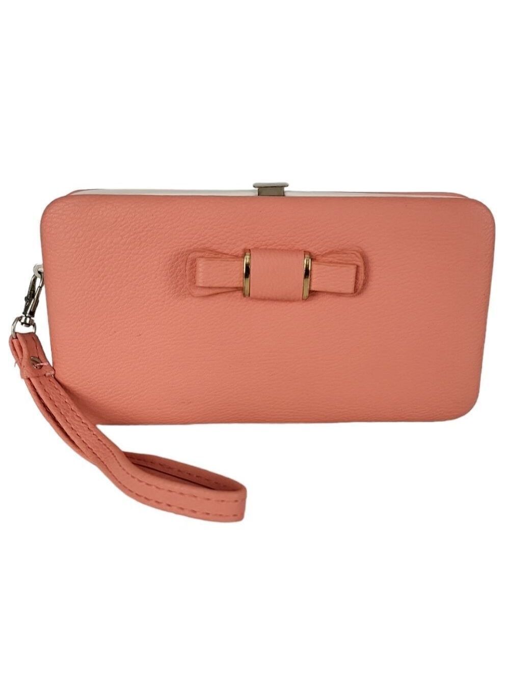 Elenxs Orange Sherbert Bow Knot Phone Case Long Wallet Wristlet